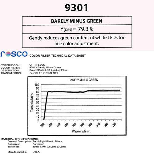 Rosco Opti-FLECS 9301 - Barely Minus Green 30x30cm