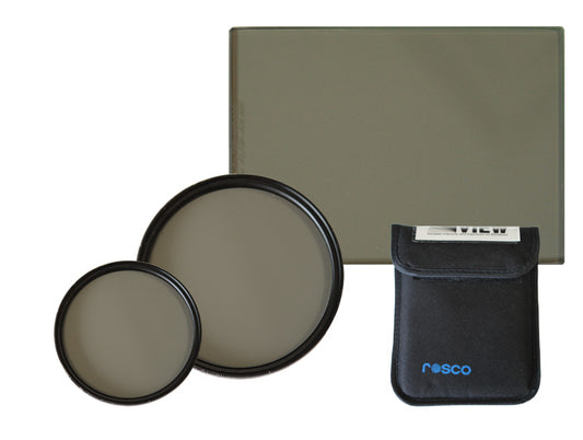 RoscoView camera filters, round and rectangular, with pouch. Image: Rosco